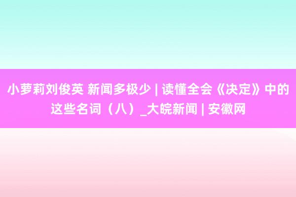 小萝莉刘俊英 新闻多极少 | 读懂全会《决定》中的这些名词（八）_大皖新闻 | 安徽网