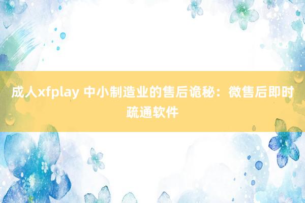 成人xfplay 中小制造业的售后诡秘：微售后即时疏通软件